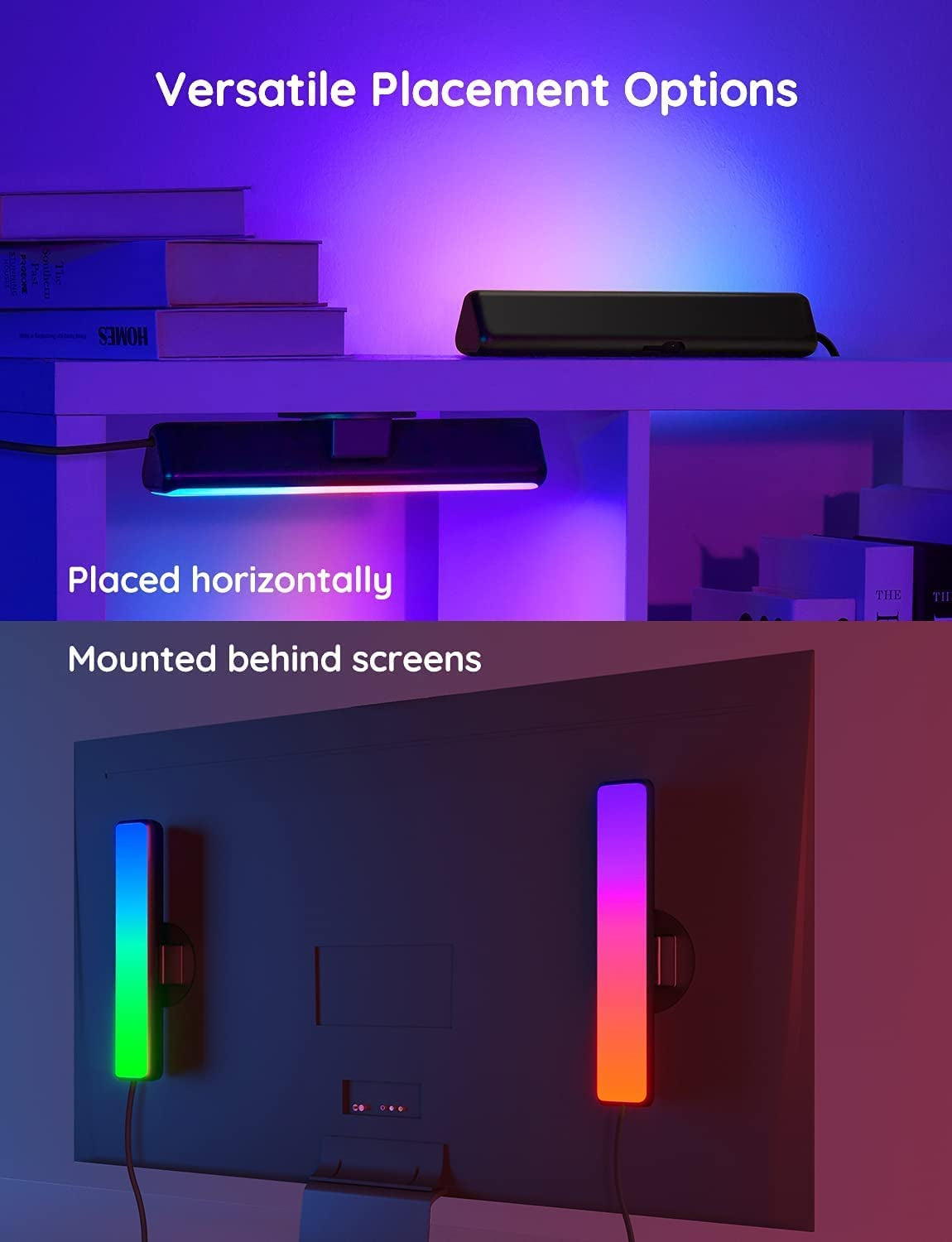 Smart LED Light Bars, Work with Alexa and Google Assistant, RGBICWW Wifi TV Backlights with Scene and Music Modes for Gaming, Pictures, PC, Room Decoration