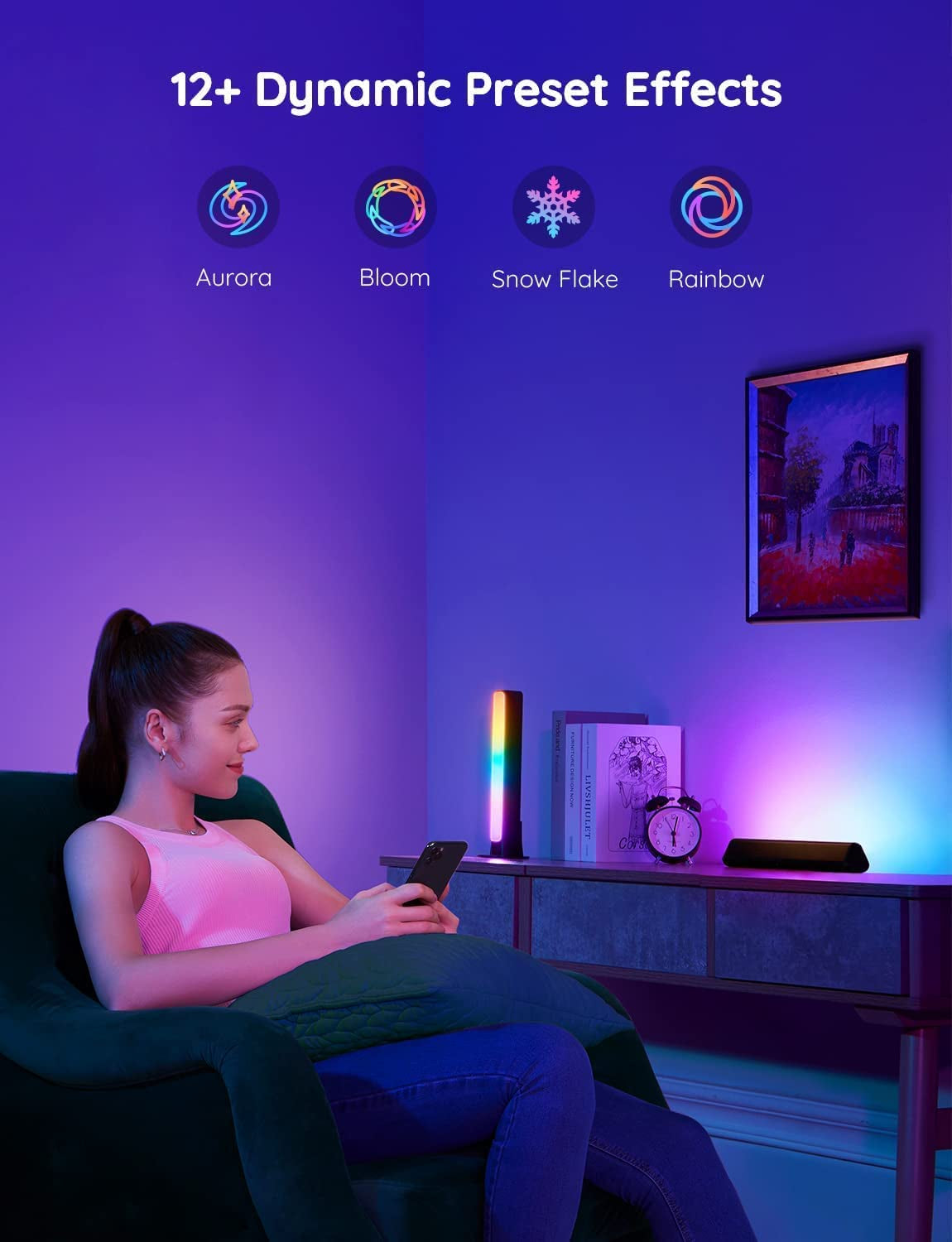 Smart LED Light Bars, Work with Alexa and Google Assistant, RGBICWW Wifi TV Backlights with Scene and Music Modes for Gaming, Pictures, PC, Room Decoration